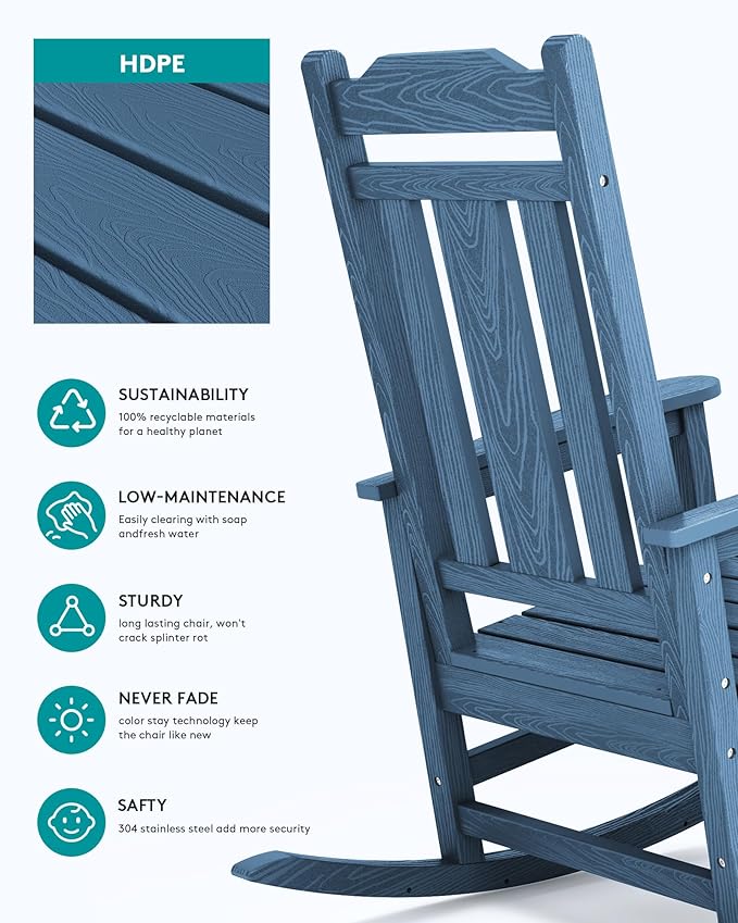 SERWALL Oversized Rocking Chair Outdoor, HDPE Outdoor Rocking Chair - Image 6