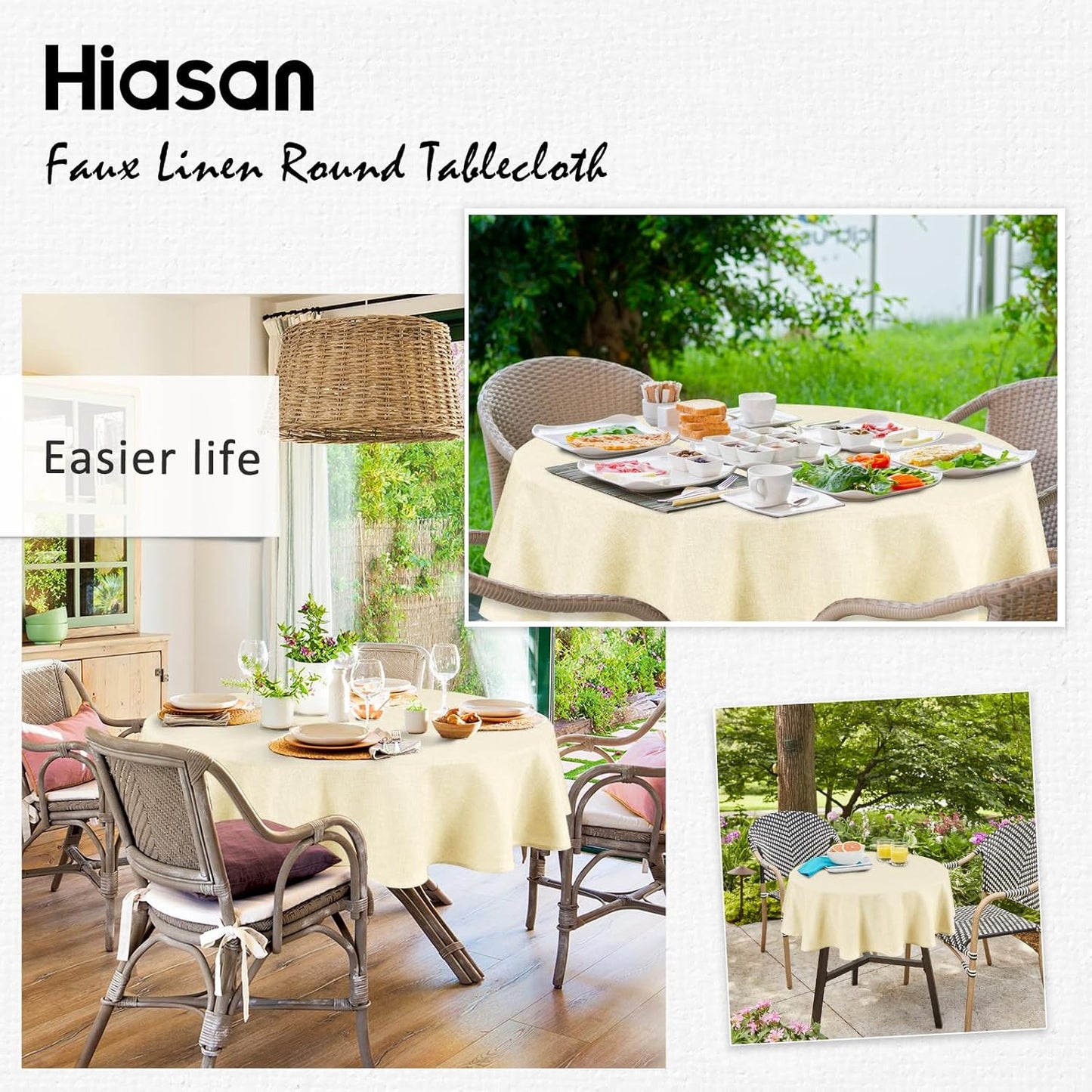 Hiasan Linen Tablecloth 120 Inch Round - Wrinkle and Stain Resistant Washable Polyester Fabric Table Cloth for Dining Room Kitchen Party, Champagne