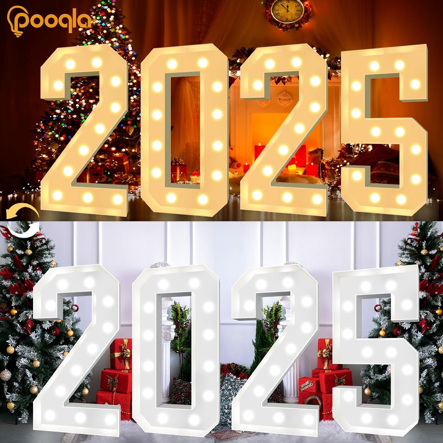 Pooqla 4 FT Light Up Marquee Numbers, Cool White and Warm White LED Large Lighted Marquee Numbers, Giant Mosaic Light Up Numbers for Balloons 6th 16th 60th Birthday Party Decoration, LED Number 6