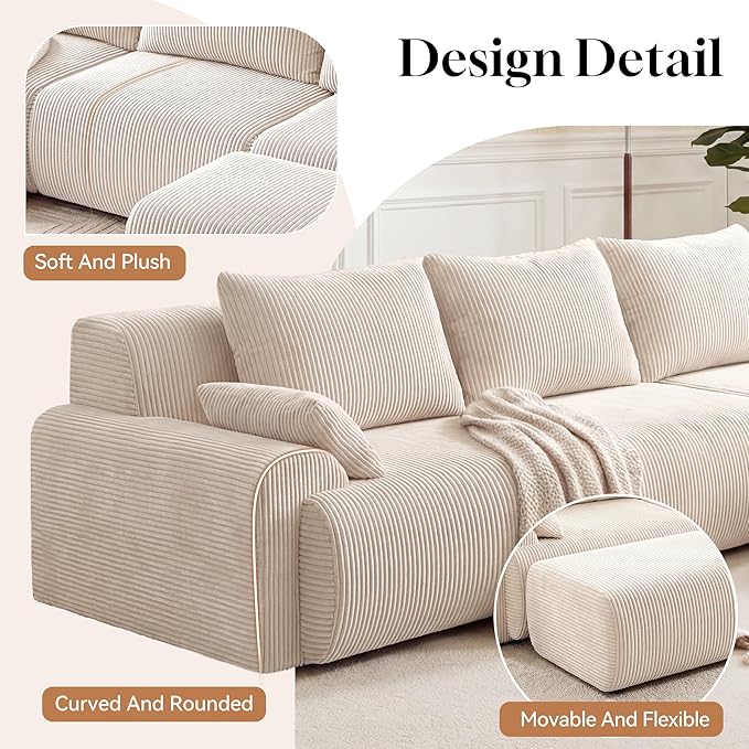 GRUSIGN 118'' Sectional Boneless Oversize Modular Couches, Curved Cloud - Image 6