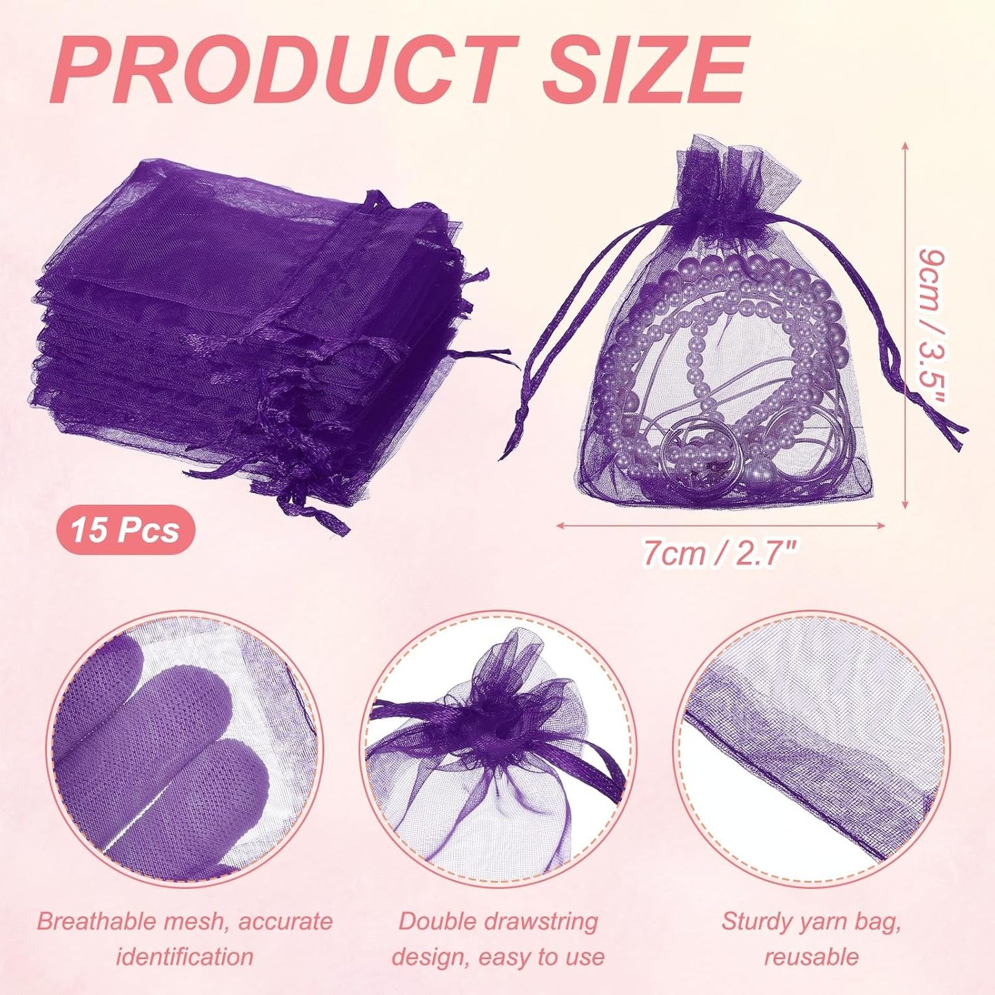 uxcell 50 Pcs Organza Gift Bags, 2.7x3.5 Inch Drawstring Pouches Jewelry Gift Bags, Small Wedding Favor Pouches for Christmas Birthday Wedding Goodie Candy Candle, Purple