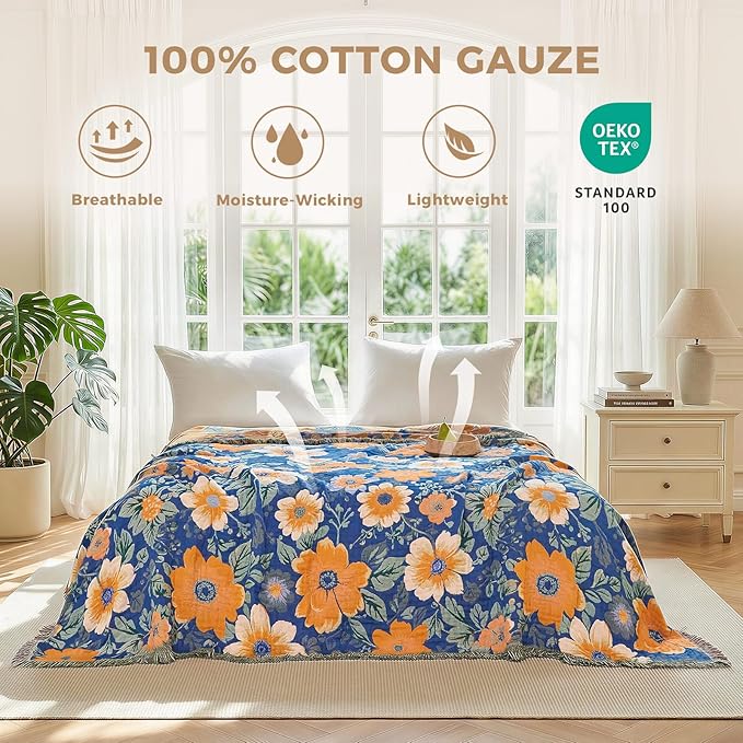 LUTBM Boho Throw Blanket for Bed Cotton Summer Blankets for Bedroom Living Room - Image 2
