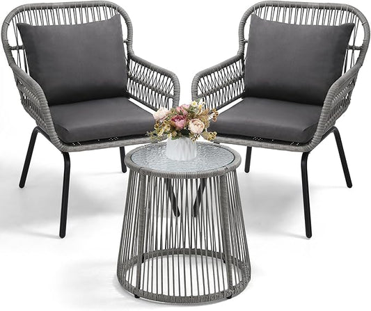 wildformers 3 Pieces Rattan Wicker Bistro Set, Outdoor Conversation Set by wildformers