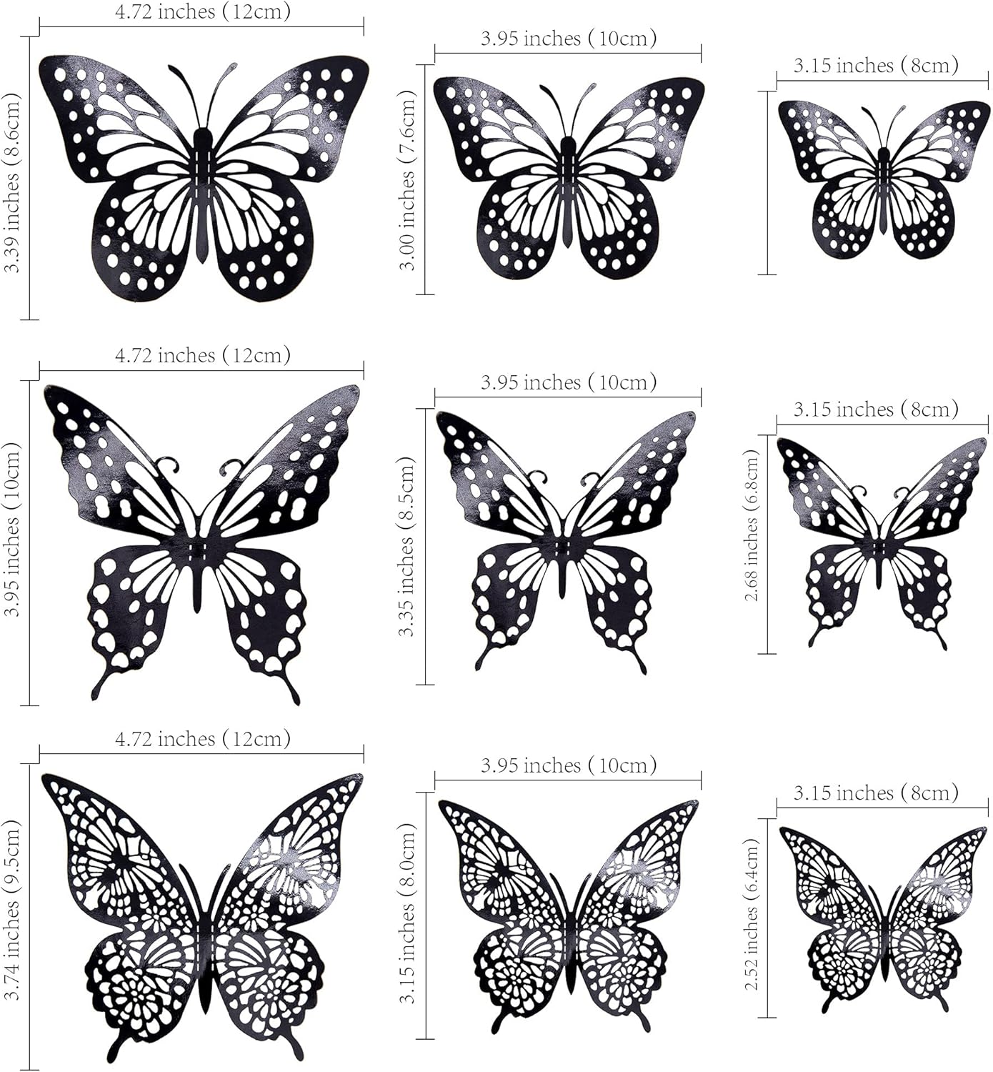 Gyufise 36 Pack Black Laser 3D Butterfly Cupcake Toppers Hollow Cake Decorations for Birthday Wedding Fairy Party Wall Sticker Decal