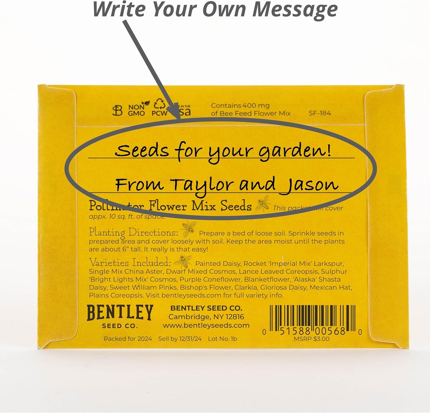 Bentley Wildflower Pollinator Mix, 25 Non-GMO Packets for Garden Planting, Non-Coated Flower Seeds to Grow Plants and Help Bees, Beautiful Gift