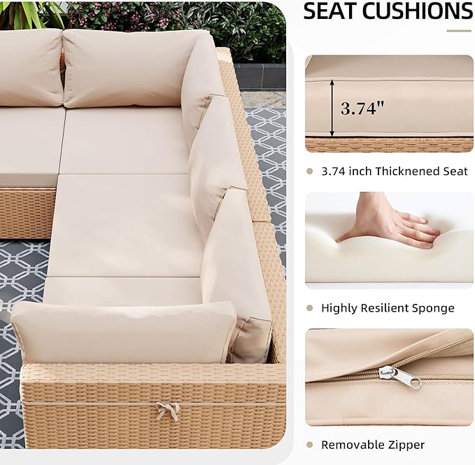 UPHA 7 Pieces Patio Furniture Sets, Wicker Outdoor Sectional Sofa Couch - Image 5