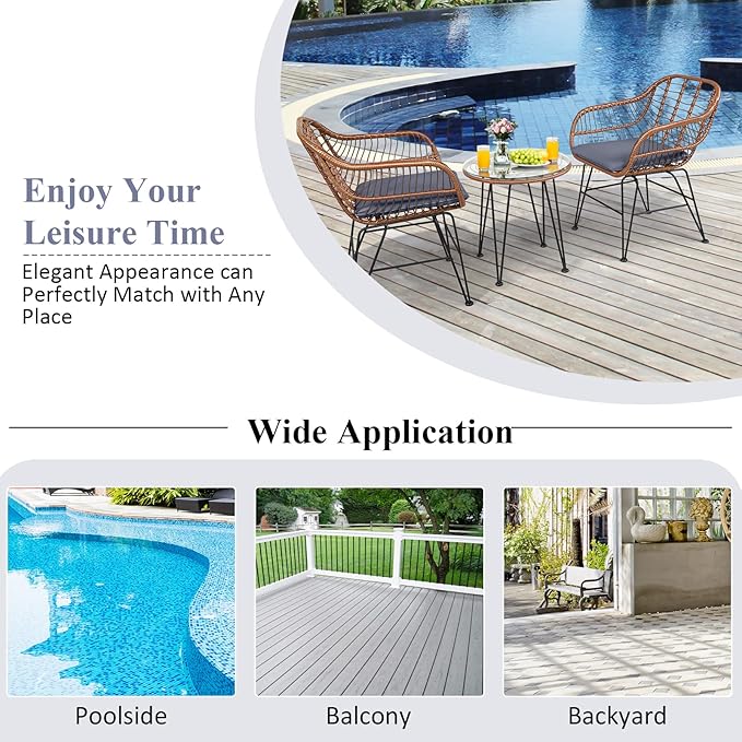 Tangkula 3 Pieces Patio Conversation Bistro Set, Outdoor Wicker Furniture - Image 8