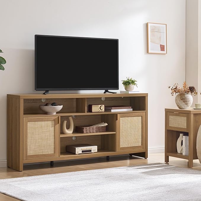 SICOTAS 63" Rattan TV Stand for 55" 65" TV - Image 6