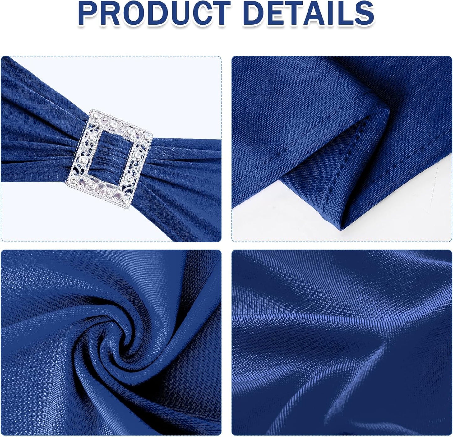 Joccun 120 PCS Spandex Chair Sashes Bows Stretch Chair Cover Band with Buckle Slider Universal Elastic Chair Ties for Wedding Banquet Party Event Decoration (Navy)