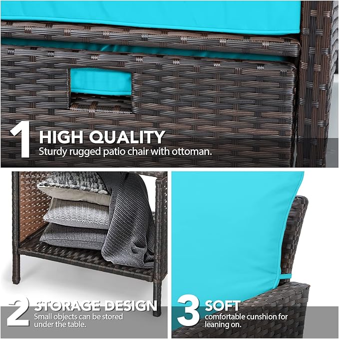 LEVELEVE Balcony Furniture 5 Piece Patio Conversation Set, PE Wicker Rattan - Image 7