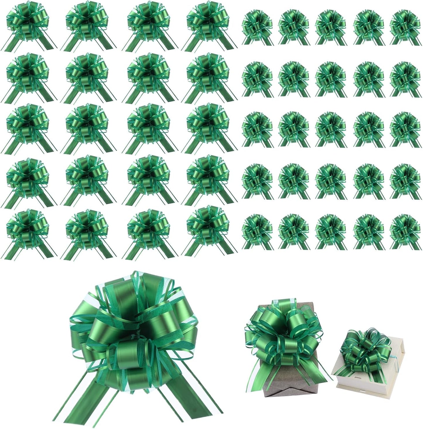 40 Pieces 6 Inches and 3 Inches Pull Bow Wrapping Pull Bow Ribbon Pull Bows for Wedding Baskets,Large Bows for Presents. (Green)
