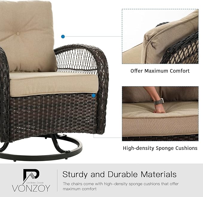 3 Pieces Patio Furniture Set, Outdoor Swivel Glider Rocker, Wicker Patio Bistro - Image 5