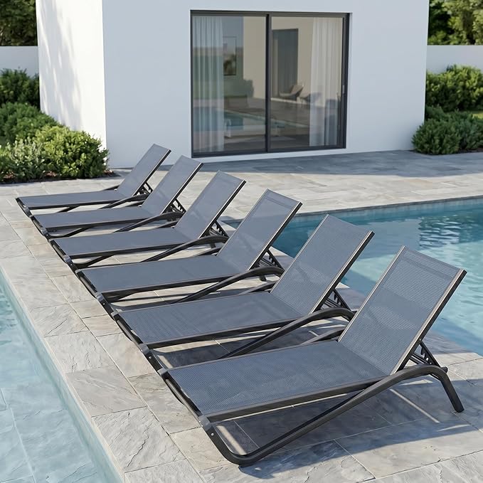 Patio Chaise Lounge Chairs Set of 6, All-Weather Aluminum Pool Loungers by PatioKingdom