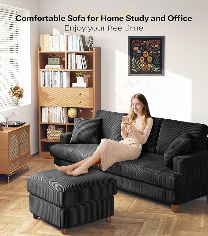 87in Corduroy Couch, Kidirect Sofa No Tool Assembly, Comfy Couches - Image 7
