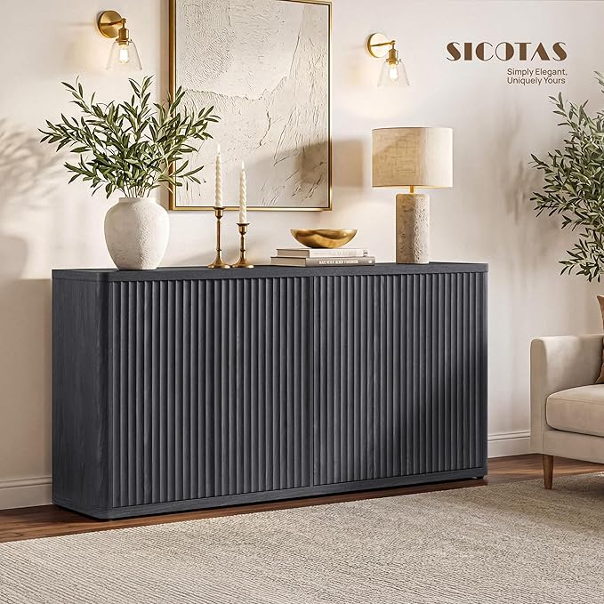 SICOTAS Buffet Cabinet with Storage Accent Sideboard with 4 Doors 66.3" Wide - Image 8
