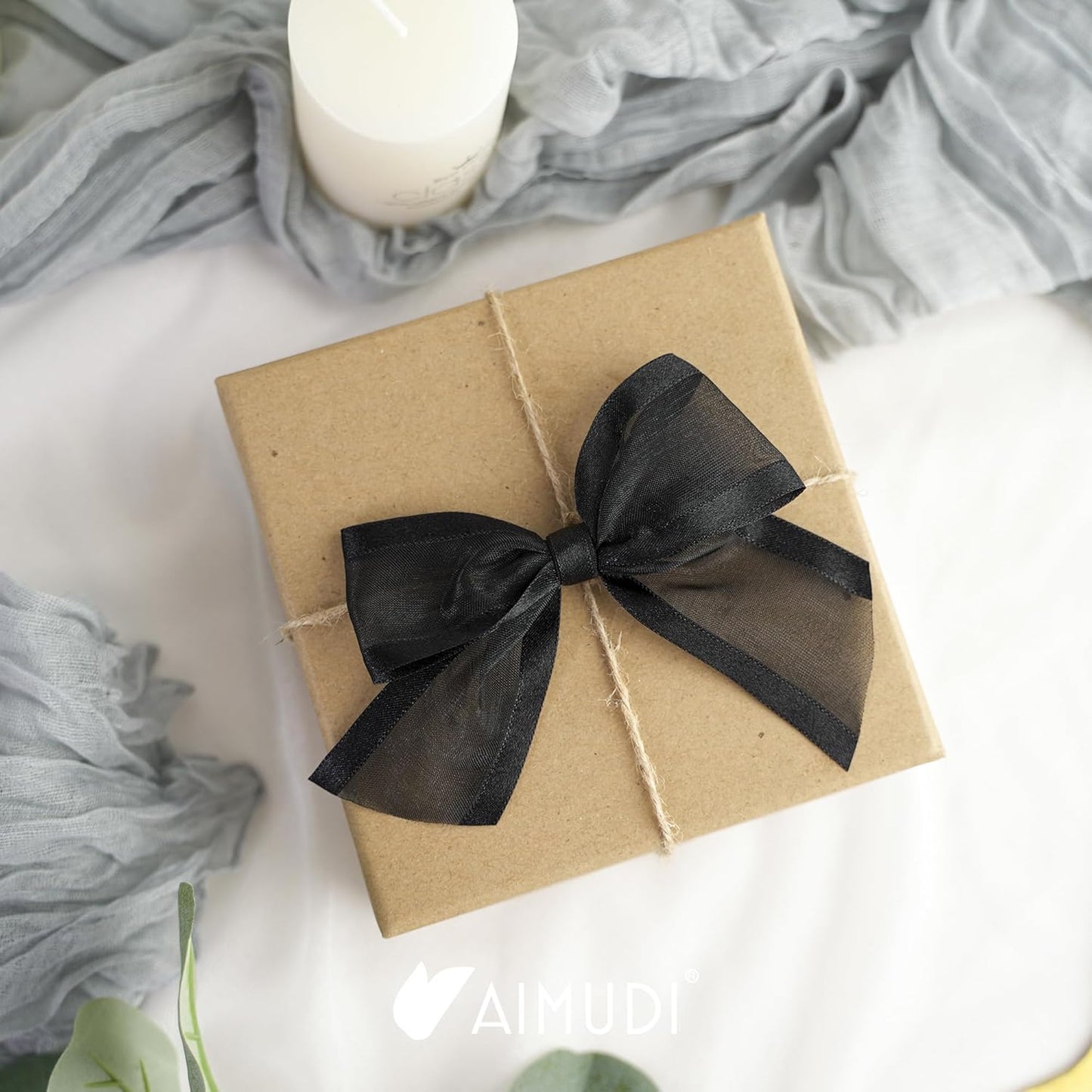 AIMUDI Black Bows for Crafts 4" Organza Bows Premade Twist Ties Bows for Gift Wrapping Treat Bags Baskets Cake Pop Baby Shower Birthday Wedding Decor - 12 Counts