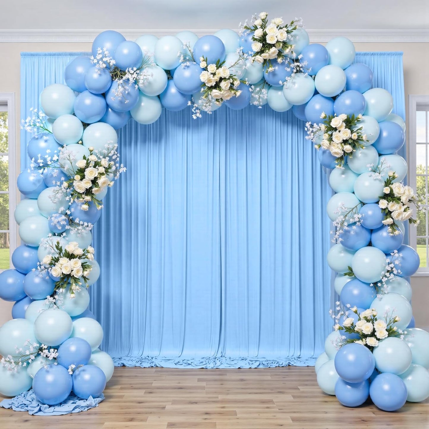 50 ft x 10 ft Wrinkle Free Blue Backdrop Curtain Panels, Polyester Photography Backdrop Drapes, Wedding Party Home Decoration Supplies