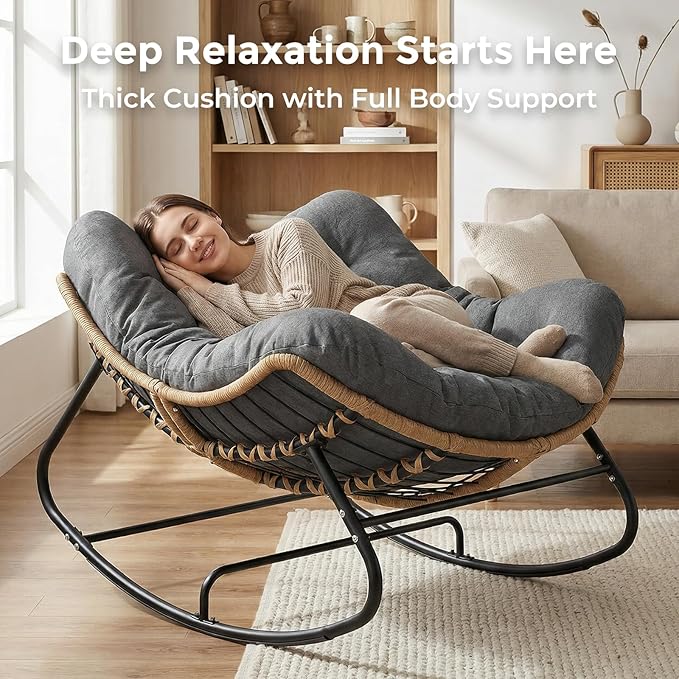 SWITTE Outdoor Papasan Rocking Chair, Oversized Patio Egg Chair - Image 7