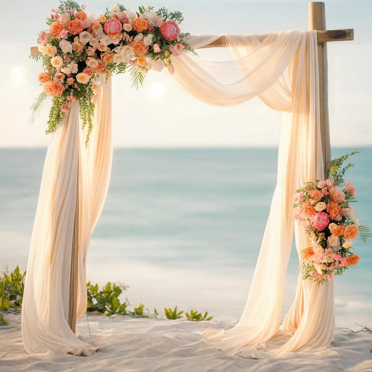 Wedding Arch Draping Fabric,2 Panels 18FT Champagne Arch Drapes Chiffon Fabric Drapery Decorations for Ceremony Reception Party Ceiling Backdrop