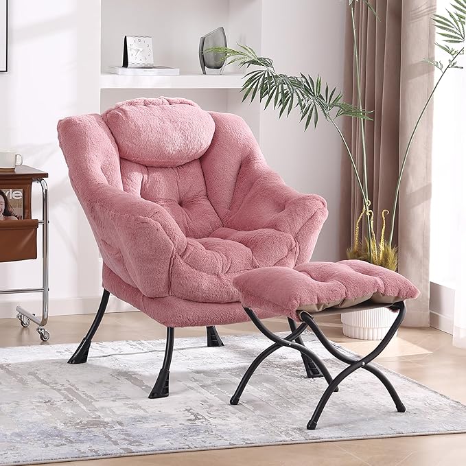 MBOOYOME Lazy Chair with Folding Ottoman, Modern Accent Armchair with Armrests - Image 2