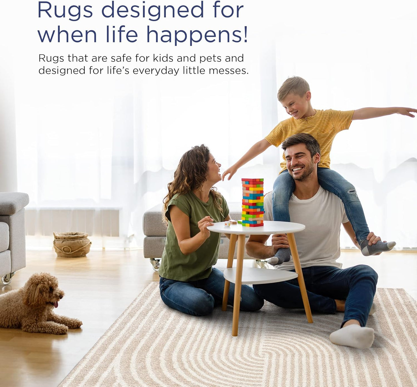 Abani Area Rug for Living Room -Nuevo 4' x 6' Beige Arch Pattern Area Rug, Soft and Durable Living Room Rug, Stain and Fade Resistant, Chic Modern Design, Pet & Kid Friendly