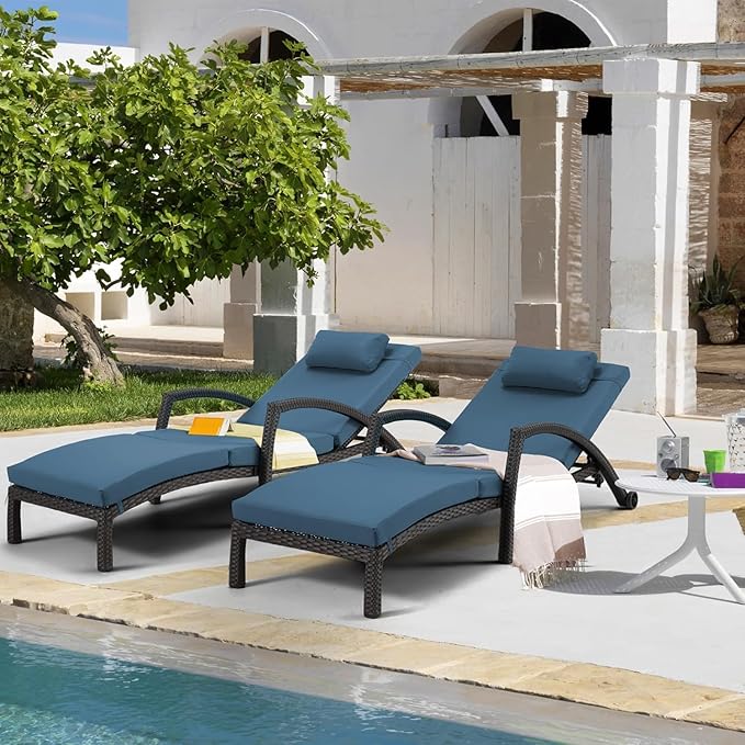 HOMREST Chaise Lounge Chairs Set of 4, PE Rattan Wicker Recliner, Patio Lounge - Image 7