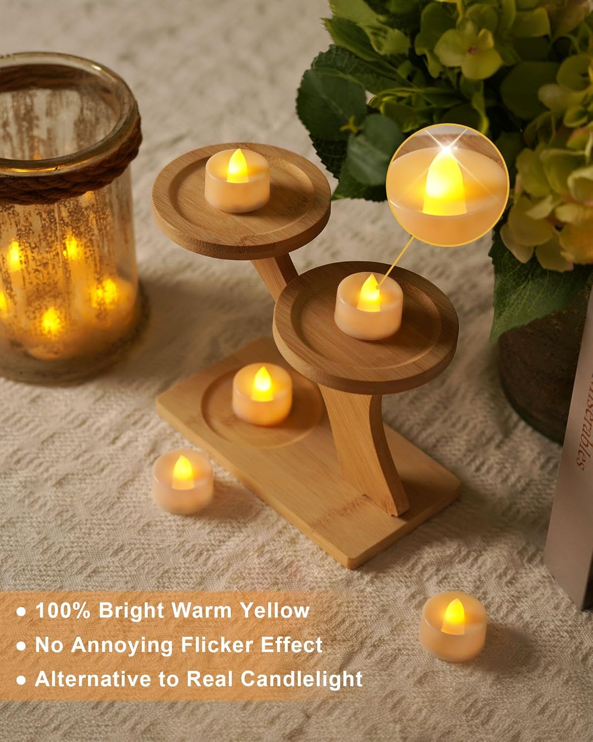 BEICHI Flameless LED Tea Lights - 50 Pack Battery Operated Flickering Fake Candles for Wedding, Halloween, Christmas, Diwali - Warm Yellow