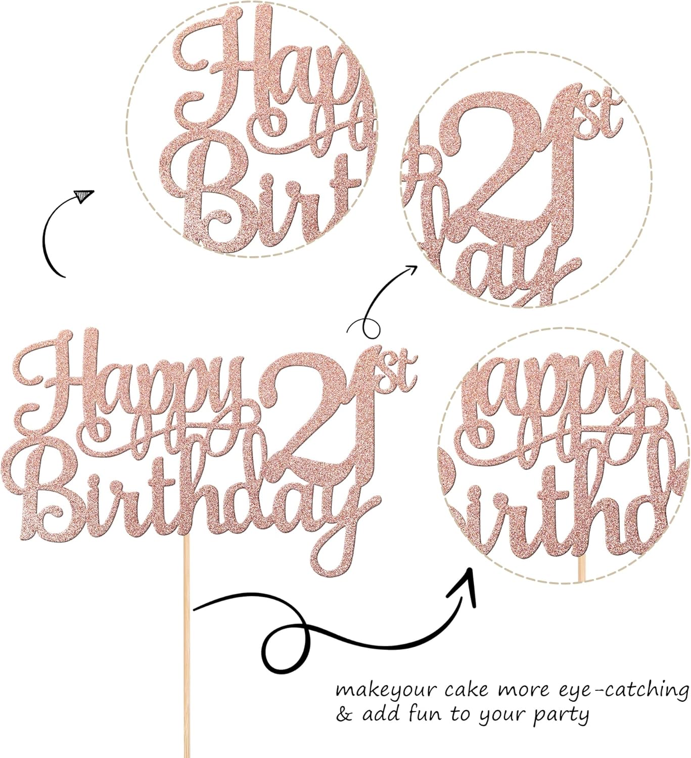 1 PCS Happy 21st Birthday Cake Topper Glitter Cheers to 21 Years Cake Pick Number 21 Fabulous Cake Decoration for 21st Birthday Theme Party Decorations Supplies Rose Gold