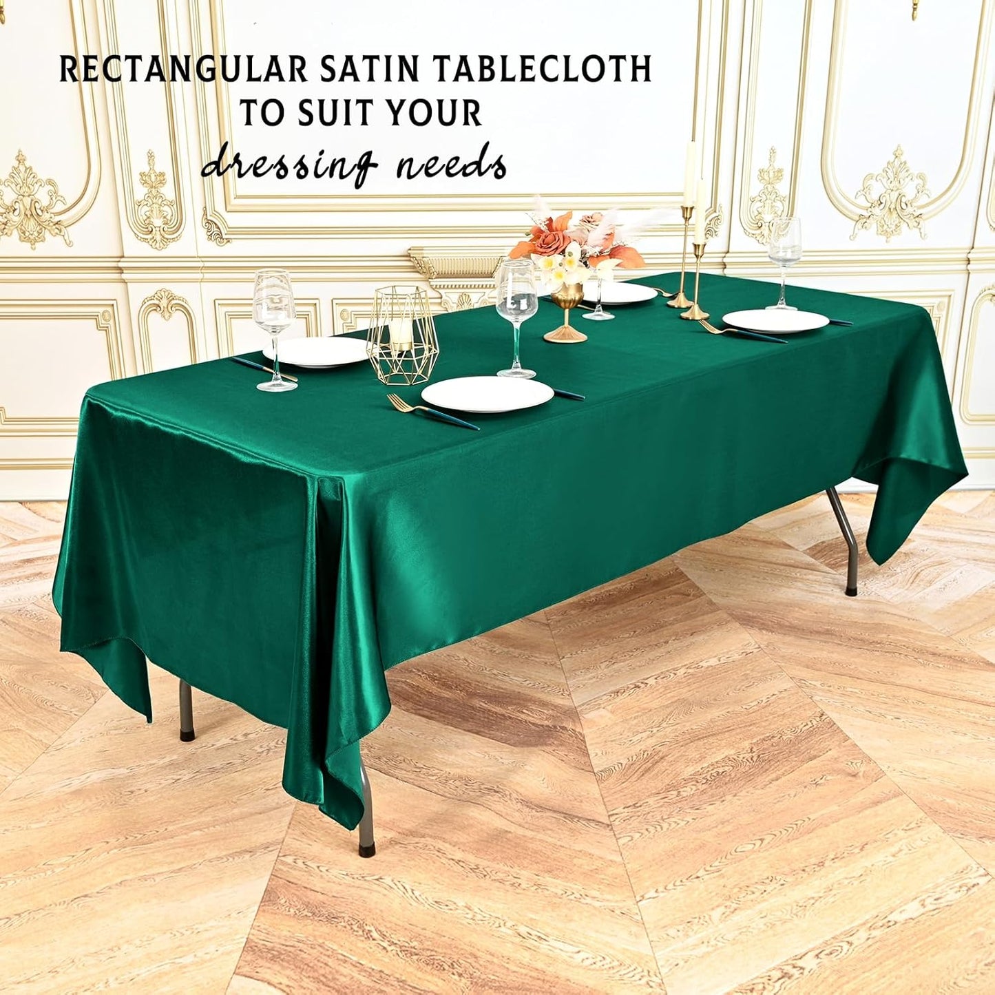 6 Packs Satin Tablecloth 57 x 108 Inch Dark Green Rectangular Table Cloth Silk Tablecloth Smooth Fabric Overlay Satin Table Cover Decoration for Wedding Party Banquet Events