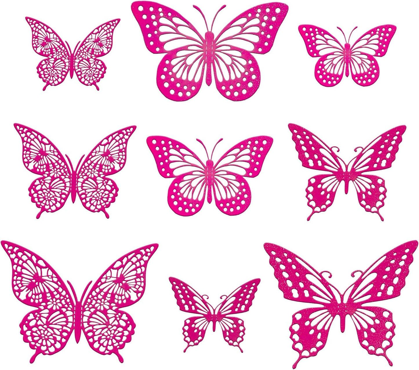 Gyufise 36 Pack Laser Purple Red Glitter 3D Butterfly Cupcake Toppers Hollow Cake Decorations for Birthday Wedding Fairy Party Wall Sticker Decal