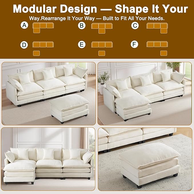 111.4" L-Shaped Cloud Chenille Sofa Sectional Couch - Image 6