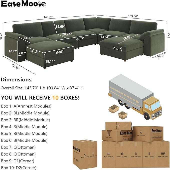 EASE MOOSE Oversized L Shaped Sectional Modular Sofa, Large U Shaped Sectional - Image 2
