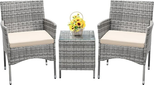 Devoko 3 Pieces Patio Furniture Sets Clearance PE Rattan Wicker Chairs by DEVOKO