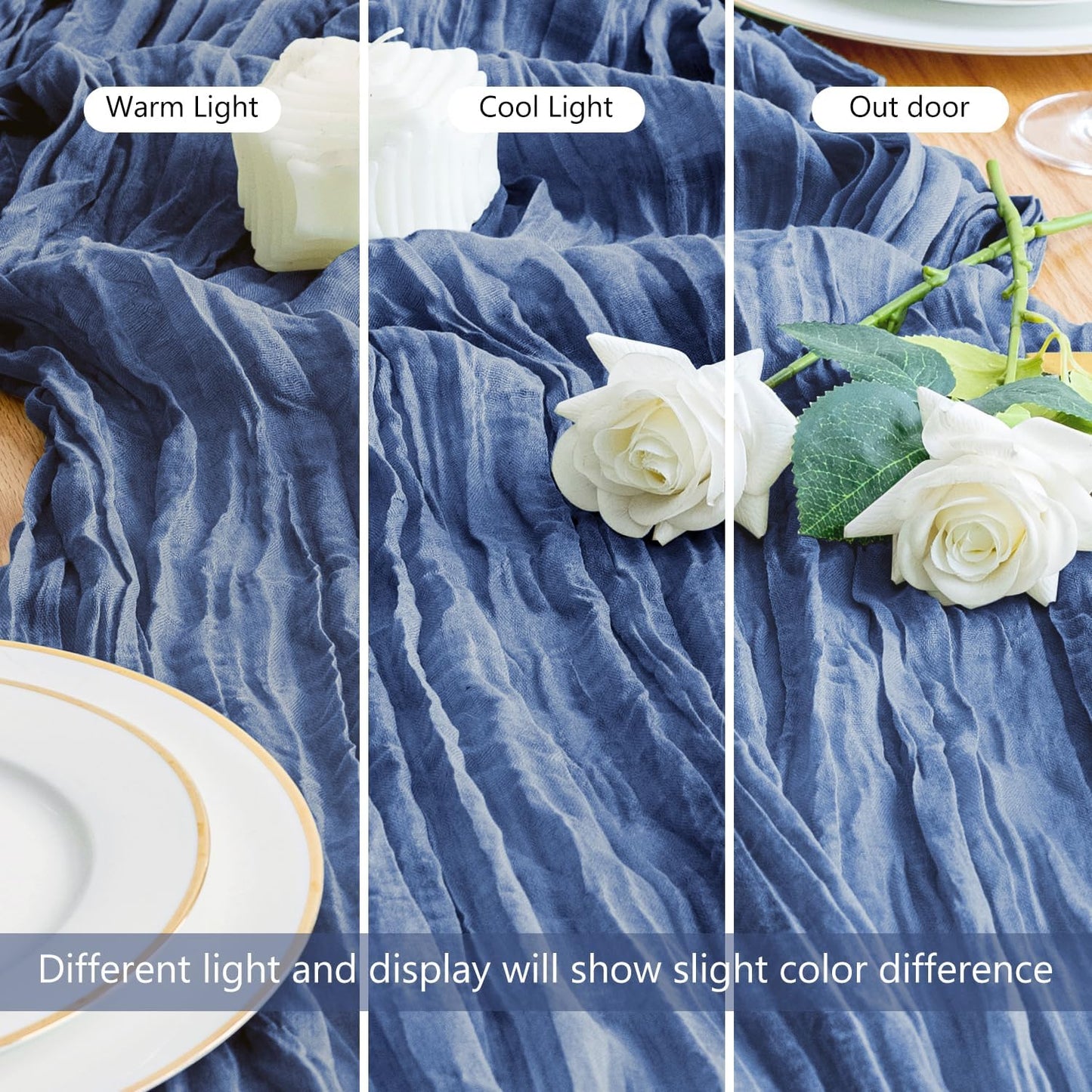 Asee'm Cheesecloth Table Runner 120 Inches Blue Boho Gauze Cheese Cloth Runner 10FT Rustic Sheer Dining Table Runners for Fall Thanksgiving Wedding Baby Shower Centerpiece Decoration