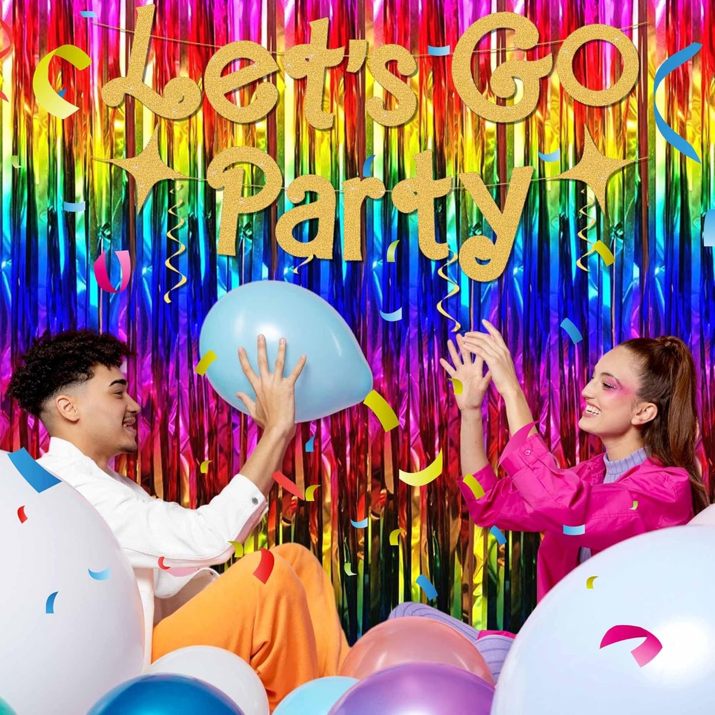 6 Pack Rainbow Foil Fringe Curtains Backdrop, 3.28 x 8.2 Ft Metallic Streamers Tinsel Curtains Background for Photo Booth, Birthday, Weddings, Carnivals, Graduation, Themed Party Decorations