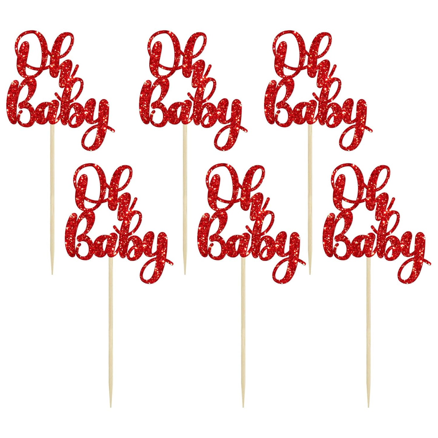 Gyufise 36Pcs Oh Baby Cupcake Toppers Glitter Baby Shower Cupcake Picks for Gender Reveal Baby Shower Kids Boys Girls Birthday Party Cake Decorations Supplies Red