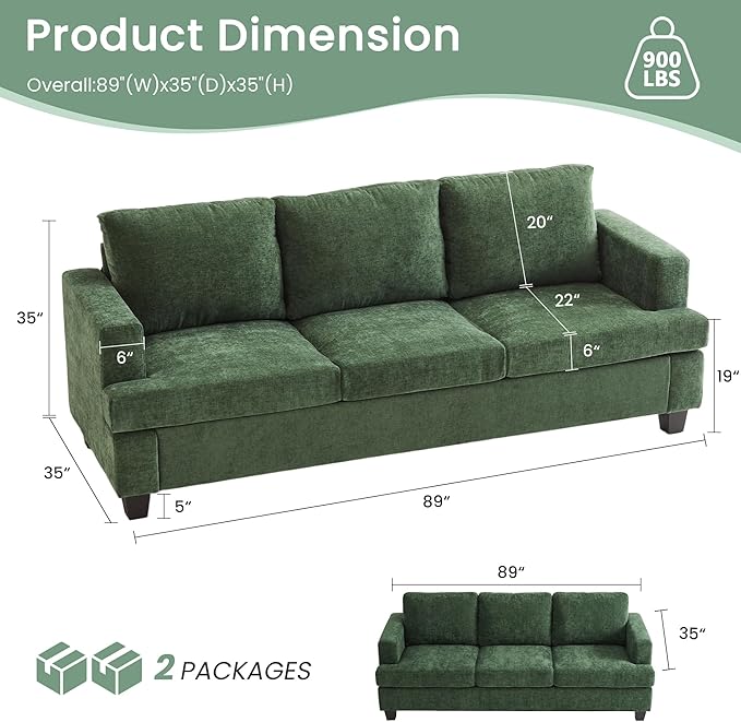 YOUDENOVA Sofa Couch, 3 Piece Set Comfy Sofa, 2 Loveseat & 3 Seater Sofa - Image 3