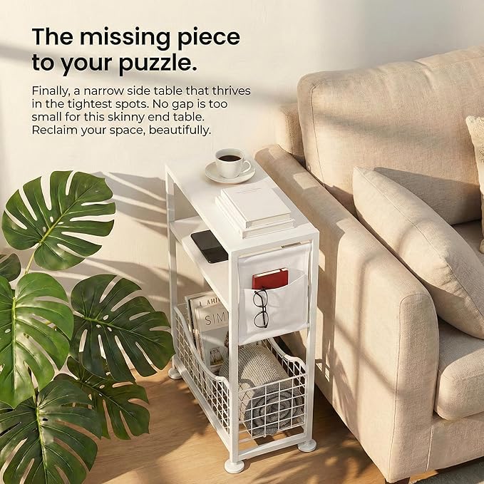 Skinny Side Table with Storage, 3 Tier Slim Side Tables - Image 7