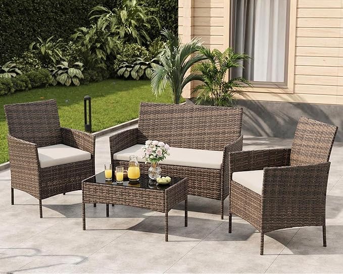 GarveeLife 4-Piece Patio Furniture Set, Rattan Outdoor Furniture - Image 8