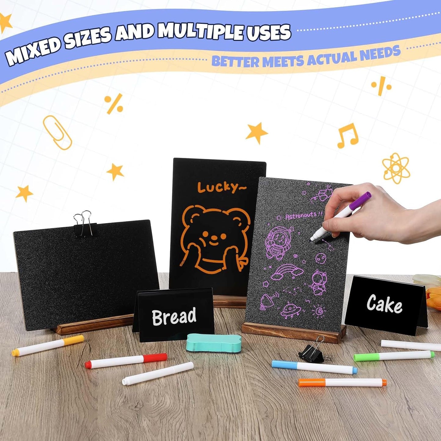 29 Pcs Chalkboard Sign Set, 7.9" x 5.1" Desktop Board Sign with Wood Base, 4" x 3" Mini Chalkboard Signs, Place Cards, Menu, Message Board, for Shop, Weddings, Parties and Event Decoration