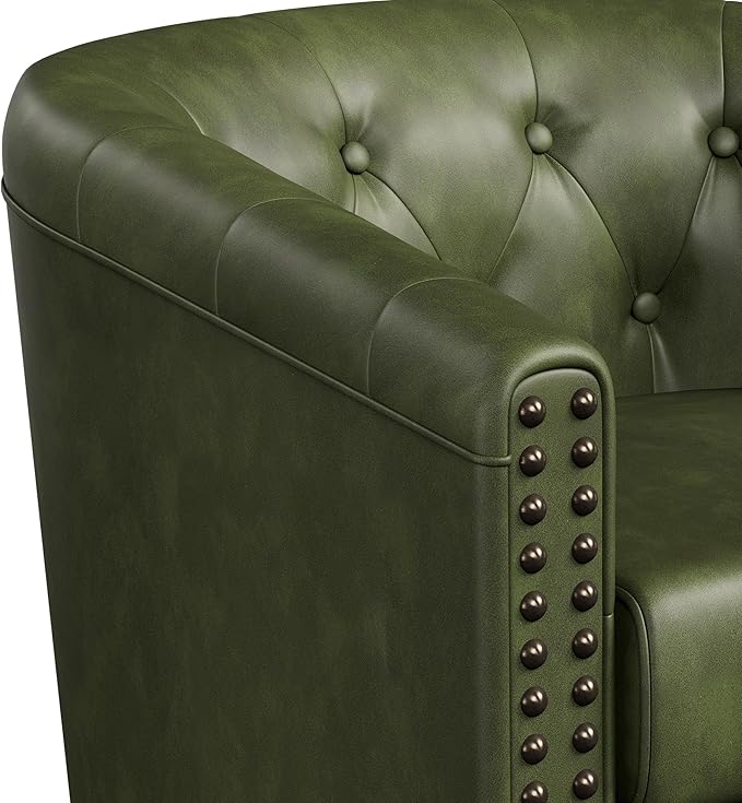 Swivel Barrel Accent Chair, Round Nailhead Faux Leather Living Room Arm Chairs - Image 6
