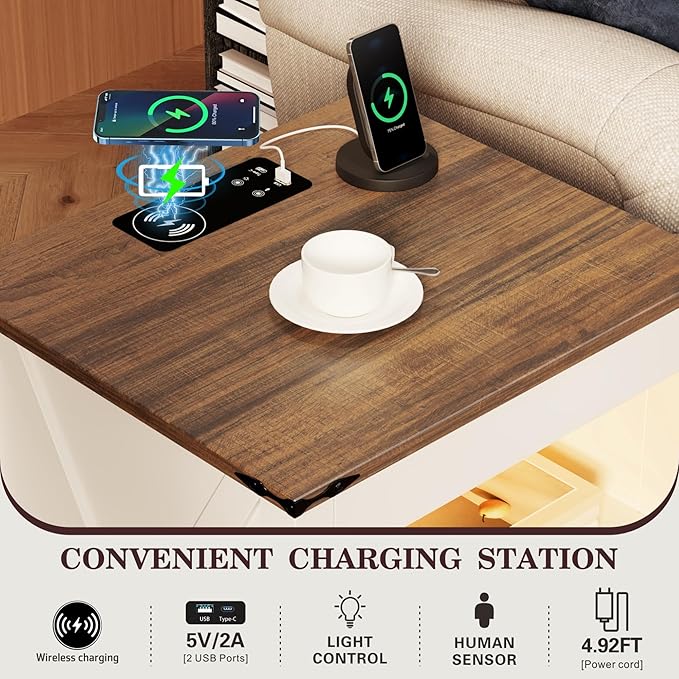 HWB LED Nightstand with Gun Drawer: Bedside Table with Charging Station - Image 4