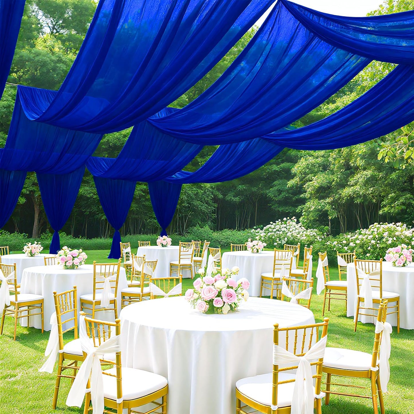 Blue Ceiling Drapes Wedding Arch Drapes Fabric 2 Panels 5FTx20FT Draping Fabric for Wedding Party Ceiling Decorations Arch Backdrop Chiffon Curtains Sheer Fabrics for Canopy Bed Outdoor Tent Decor