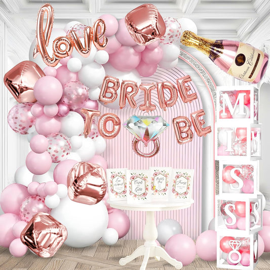 188 pc Pink Bridal Shower Decorations - Includes Balloon Arch & Boxes with A-Z Letters & More - Bachelorette Party Decorations and Wedding Shower