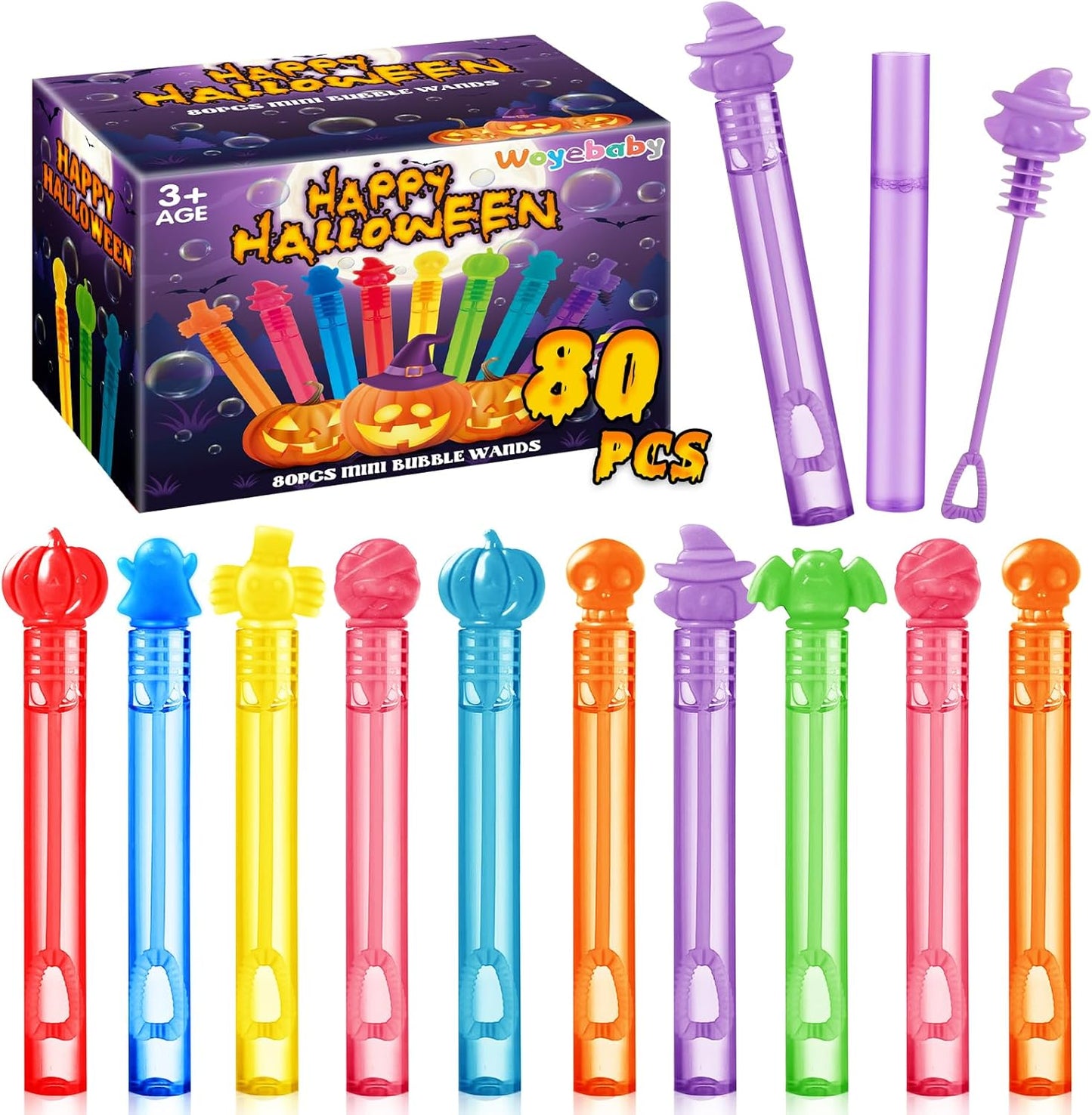 80PCS Halloween Mini Bubble Wands Party Favor for Kids, Bubble Wands Bulk, Bulk Halloween Party Favors for Pinata Fillers, Classroom Rewards, Goodie Bag Stuffers,Halloween Gifts for Boys Girls Age 3+