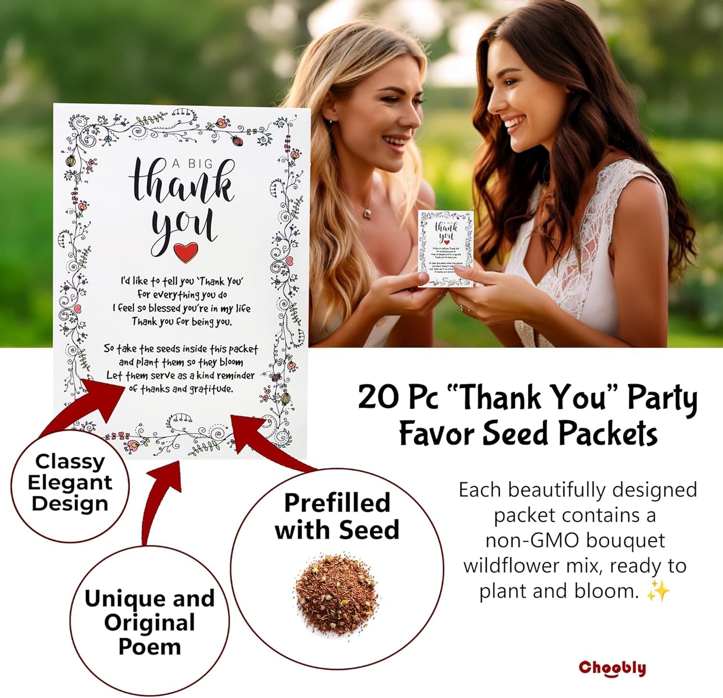 Thank You Seed Favors | 20 Packets | Pre-Filled | Show Thanks and Gratitude | Gender Neutral | Bridal Showers, Weddings, Baby Showers, Celebration of Life, Birthday, Memorial, Remembrance