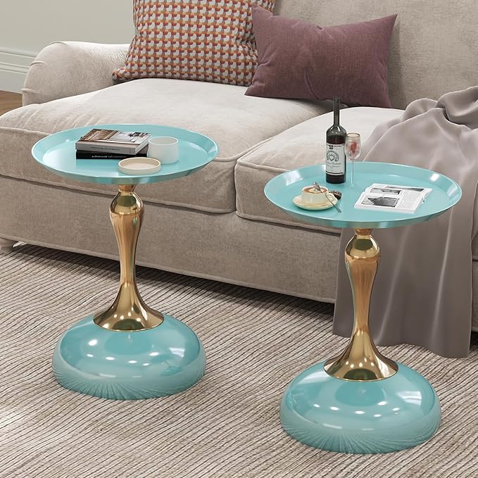 2-Pack Light Green Sleek Hourglass Side Table by Unknown