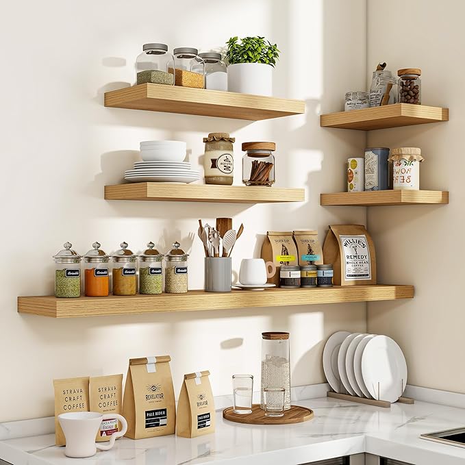 Acovy 36 Inch Floating Shelves, 3D Textured Wood Grain, Wooden Shelves - Image 7