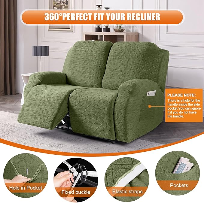VANSOFY Loveseat Recliner Covers, 2-Pieces Stretch Reclining Couch Cover - Image 5