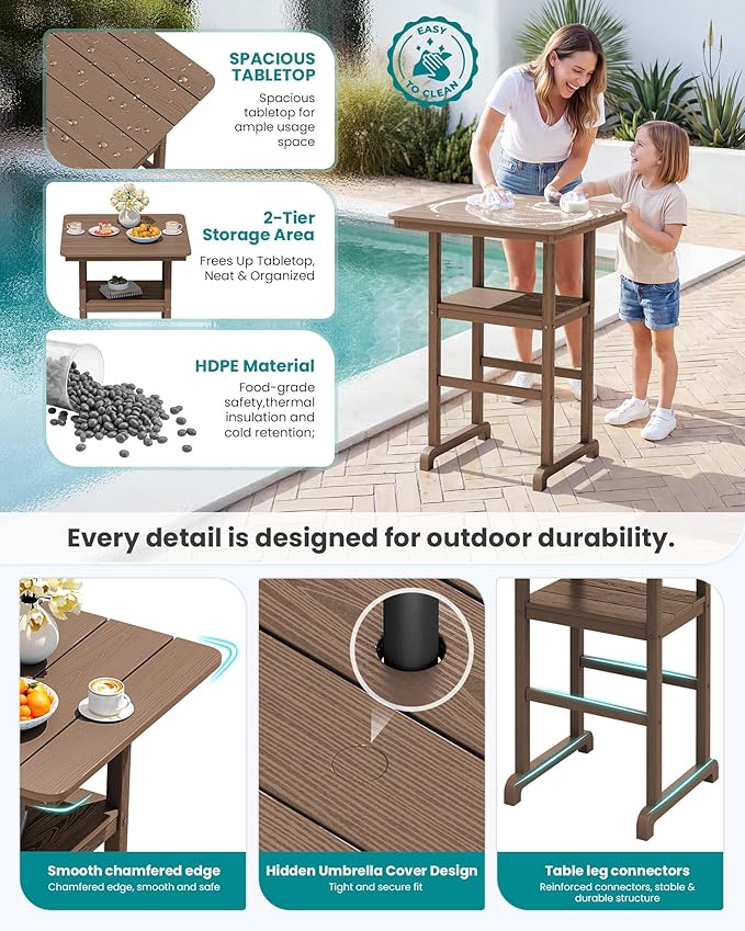 SERWALL Balcony Adirondack Chairs and Table 3 Pieces Set, Oversize Adirondack - Image 4